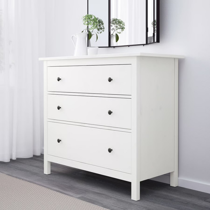 Комод ХЕМНЭС (HEMNES) с 3 ящиками, 108х96х50 см, белый (массив сосны) — купить аналог ИКЕА в Москве