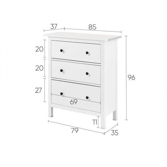 Комод ХЕМНЭС МИНИ (HEMNES Mini) 3 ящика, 85х96х37 см, белый (массив сосны) — купить компактный аналог ИКЕА