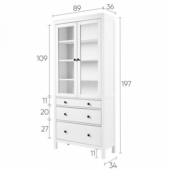 Шкаф-витрина 3 ящика КЫМОР, 90х198х37 см